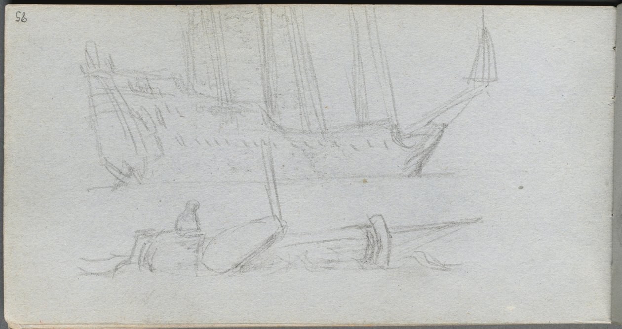 Náčrtník, strana 85: Studie lodi a bóje. od Jean Louis Ernest Meissonier