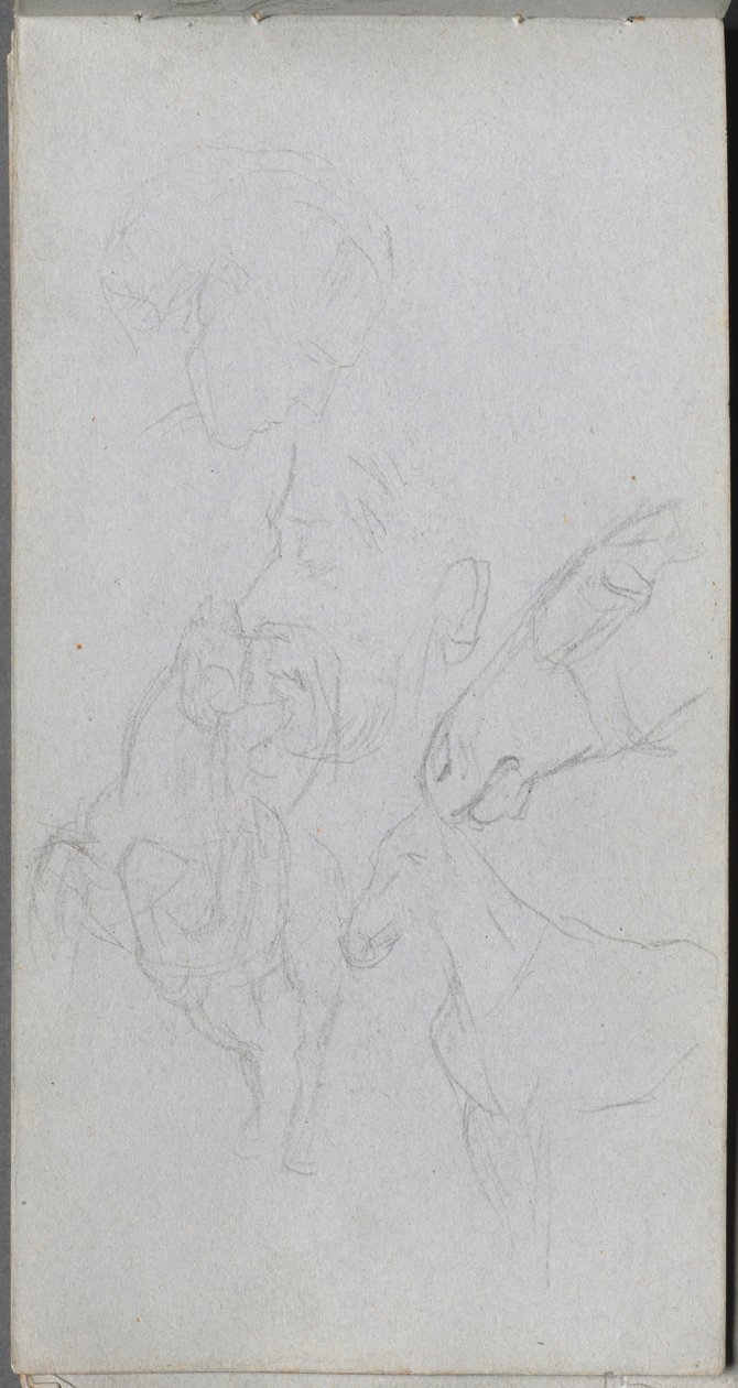 Náčrtník, strana 90: Studie koní, profily. od Jean Louis Ernest Meissonier