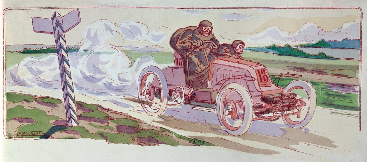 Henri Fournier ve svém Mors soutěžící v rally Paříž-Berlín v roce 1901, kolem roku 1910 od Ernest Montaut