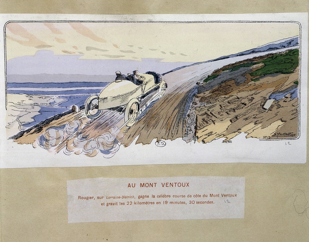 Závody: na Mont Ventoux - kresba Ernesta Montauta (1878-1909). od Ernest Montaut