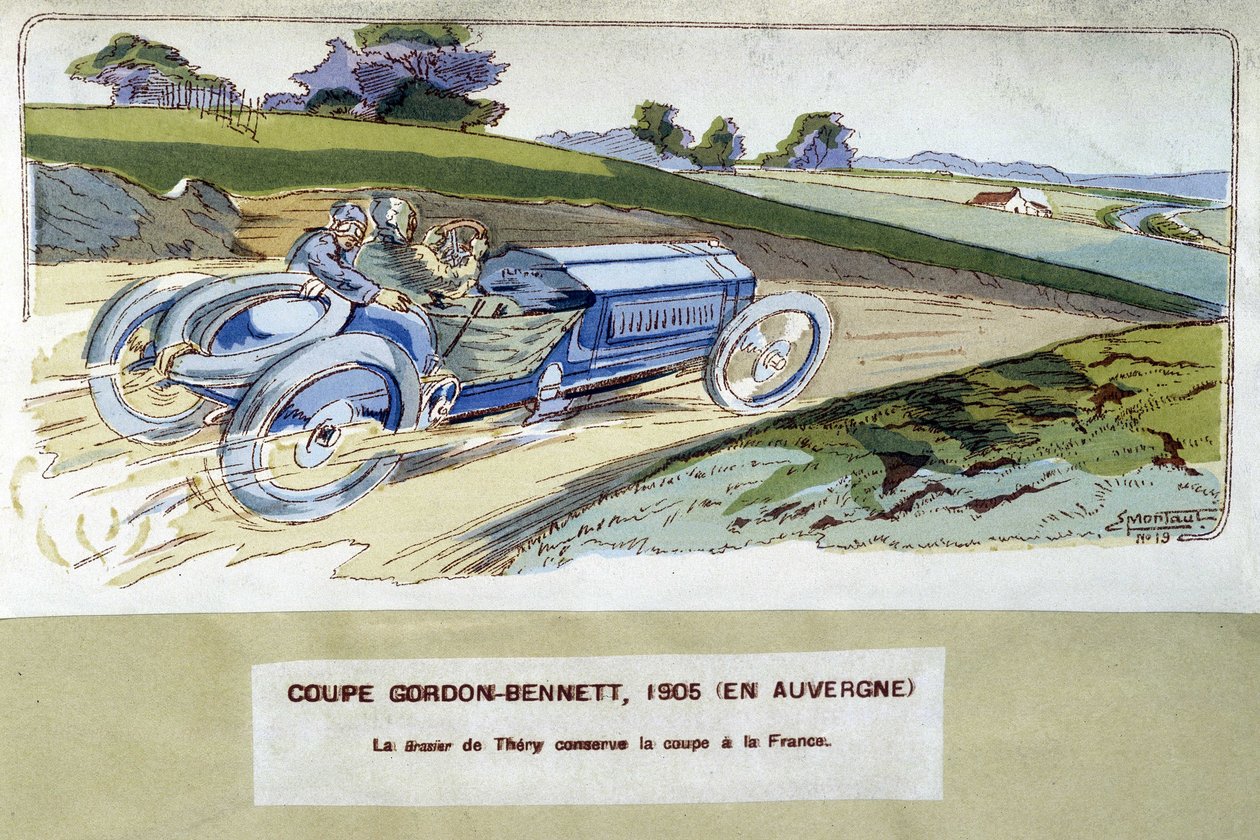 Závody: Gordon Bennett Cup (Gordon-Bennett) v roce 1905 - kresba Ernest Montaut (1878-1909). od Ernest Montaut