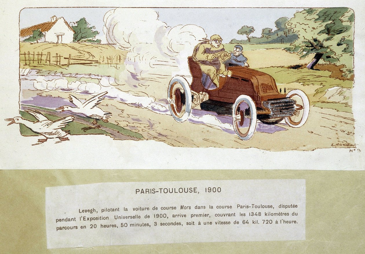 Závod Paříž - Toulouse v roce 1900, kresba Ernesta Montauta (1878-1909). od Ernest Montaut