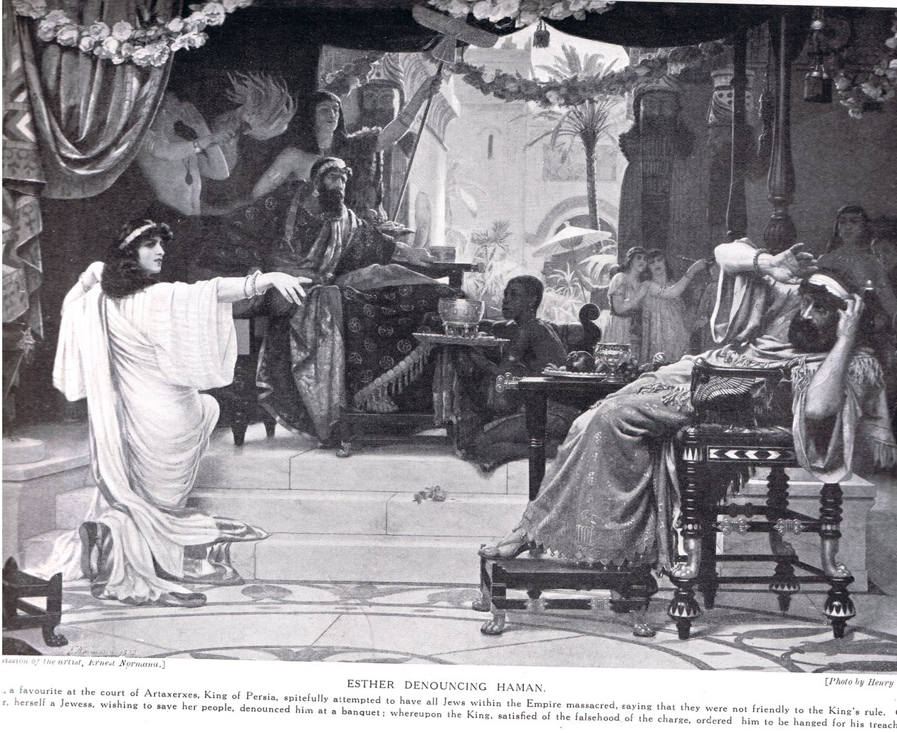 Esther odsuzující Hamana, ilustrace z „Hutchinsonových dějin národů“, kolem roku 1910 od Ernest Normand