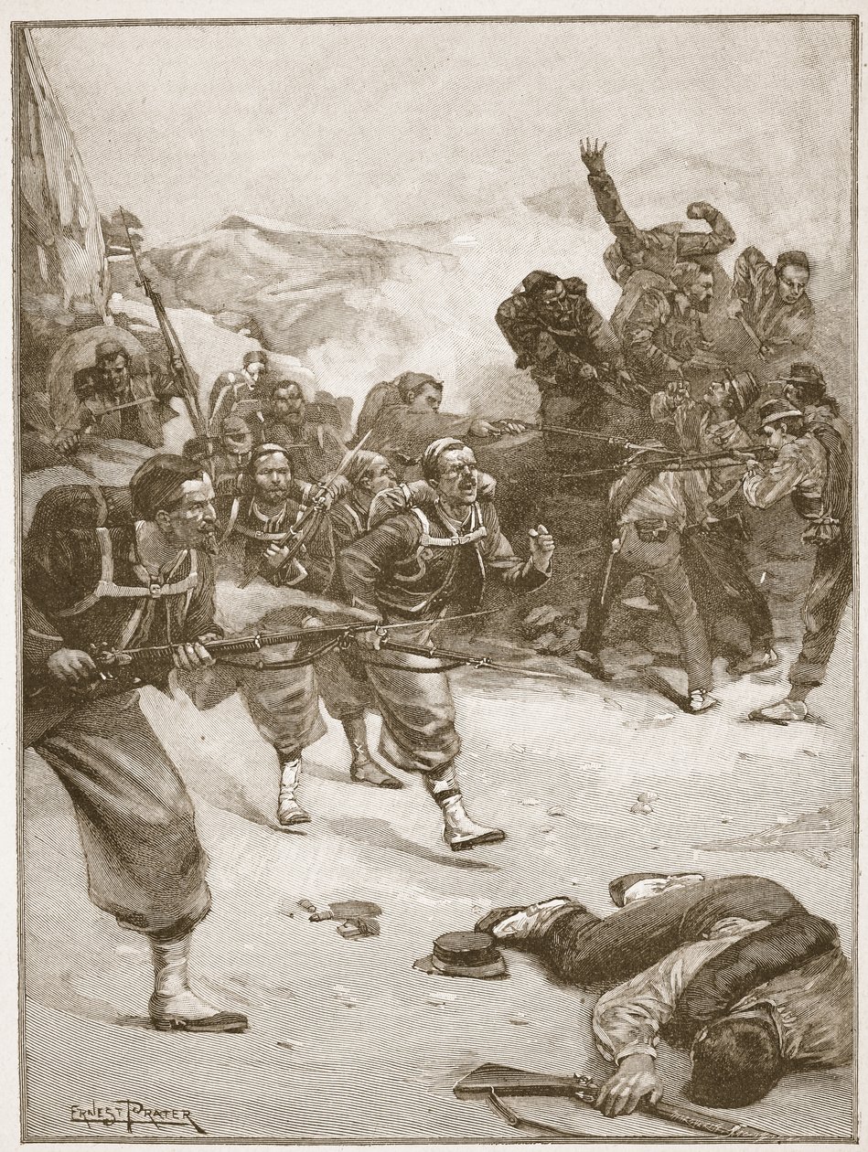 Zouavesové dobyli jednu z barikád prudkým útokem na bajonet, ilustrace z 