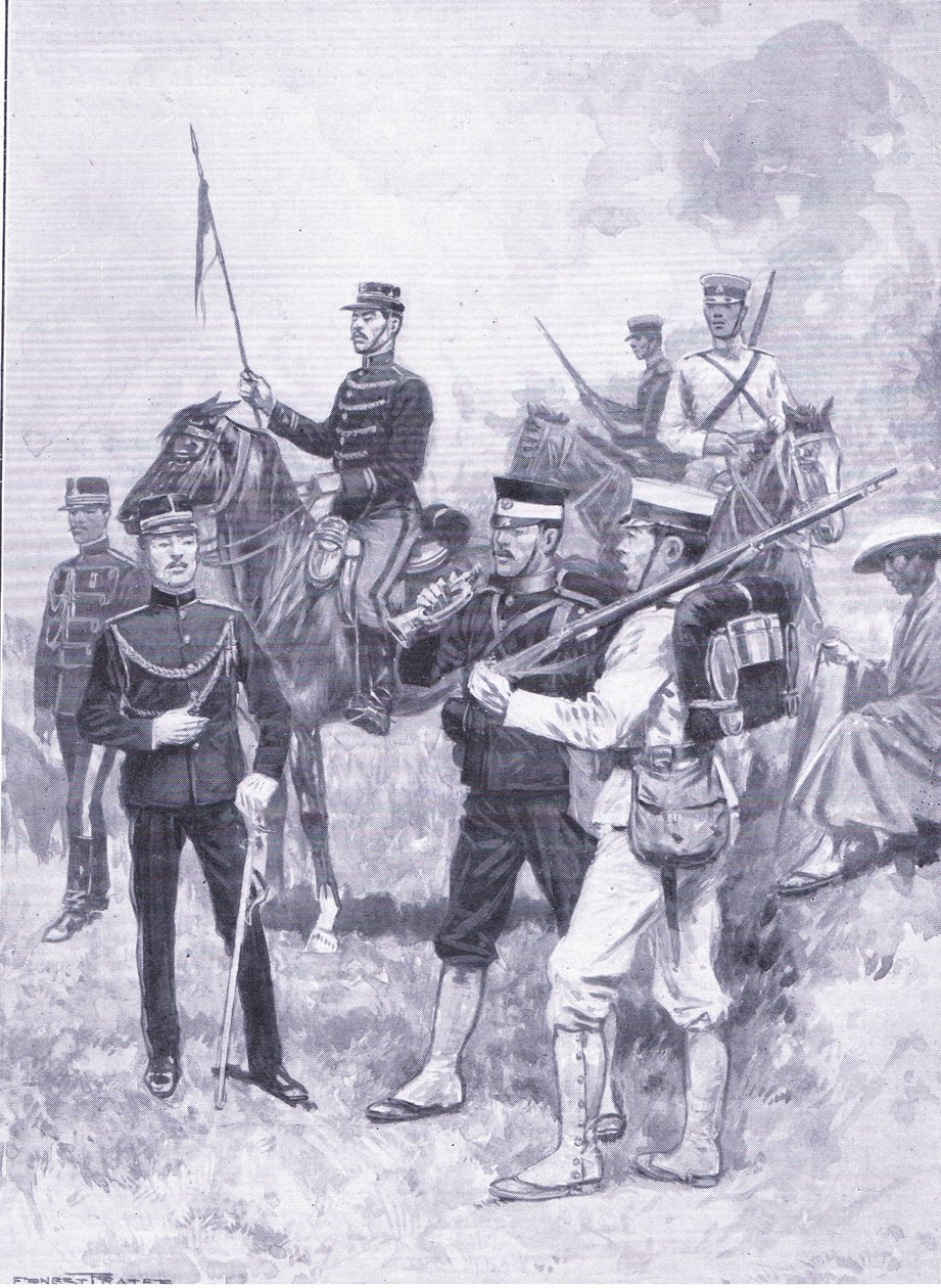 Typy japonských vojáků, ilustrace z Cassellse Historie rusko-japonské války Vol 1, kolem roku 1900 od Ernest Prater
