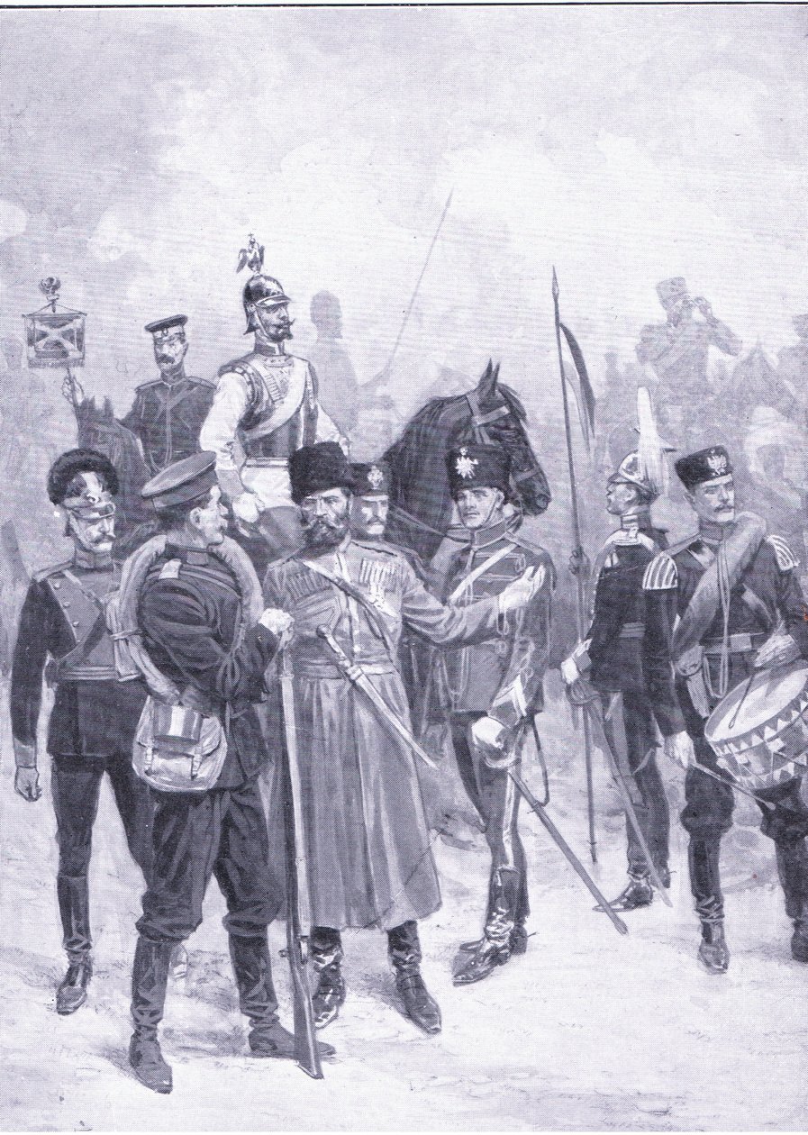 Typy ruských vojáků, ilustrace z Cassells Historie rusko-japonské války Vol 1, kolem roku 1900 od Ernest Prater