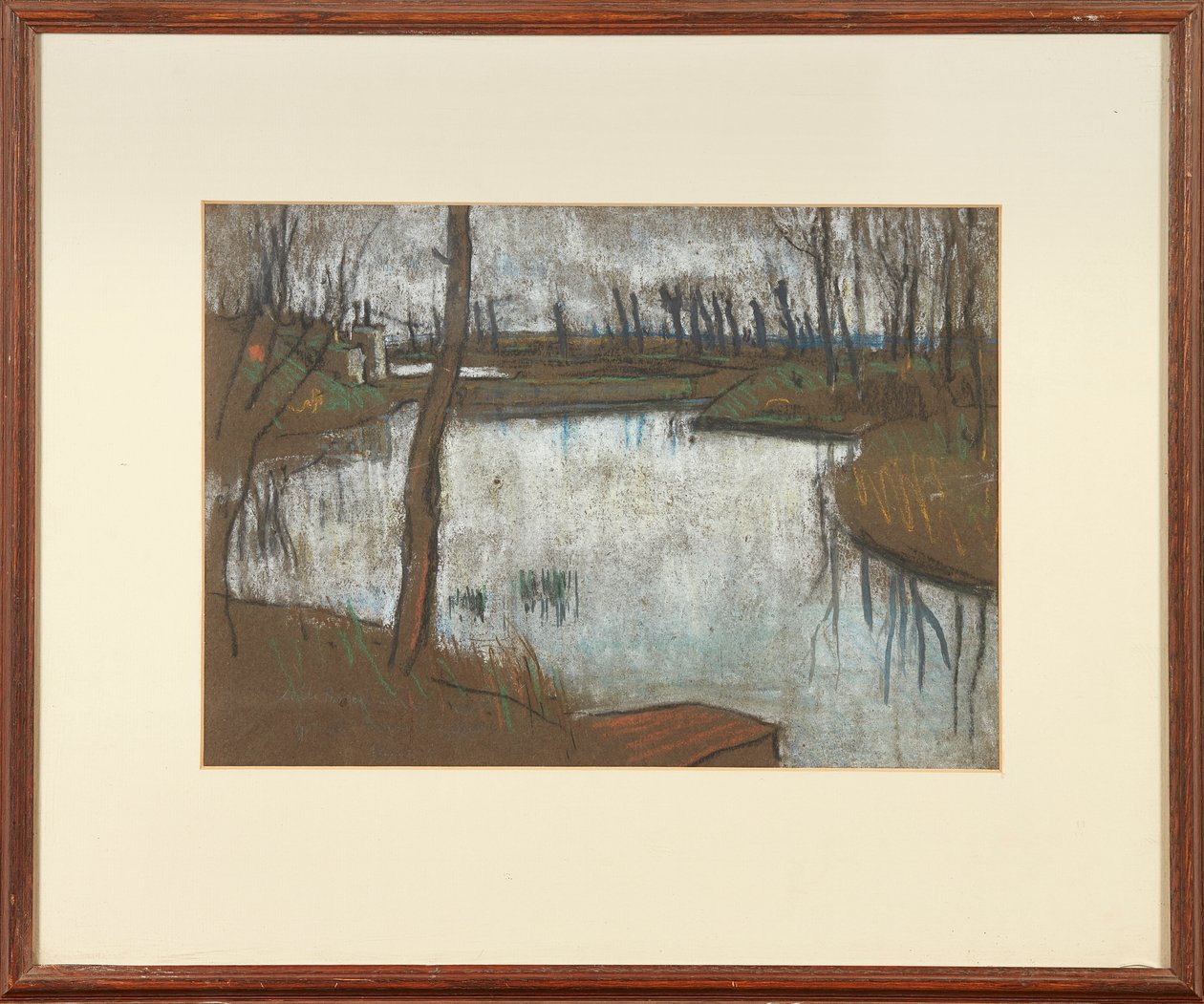 Lille Bridge a West Moat (pastel na hnědém papíře) od Ernest Procter