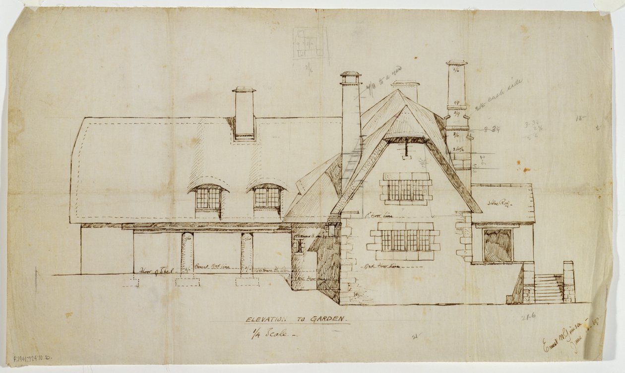 Zahradní povýšení chaty, Sapperton, 14. června 1902 (inkoust na plátně) od Ernest William Gimson