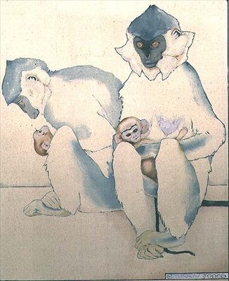 Babes (Languři s černými čepicemi) (akvarel) od Ernest Yarrow Jones