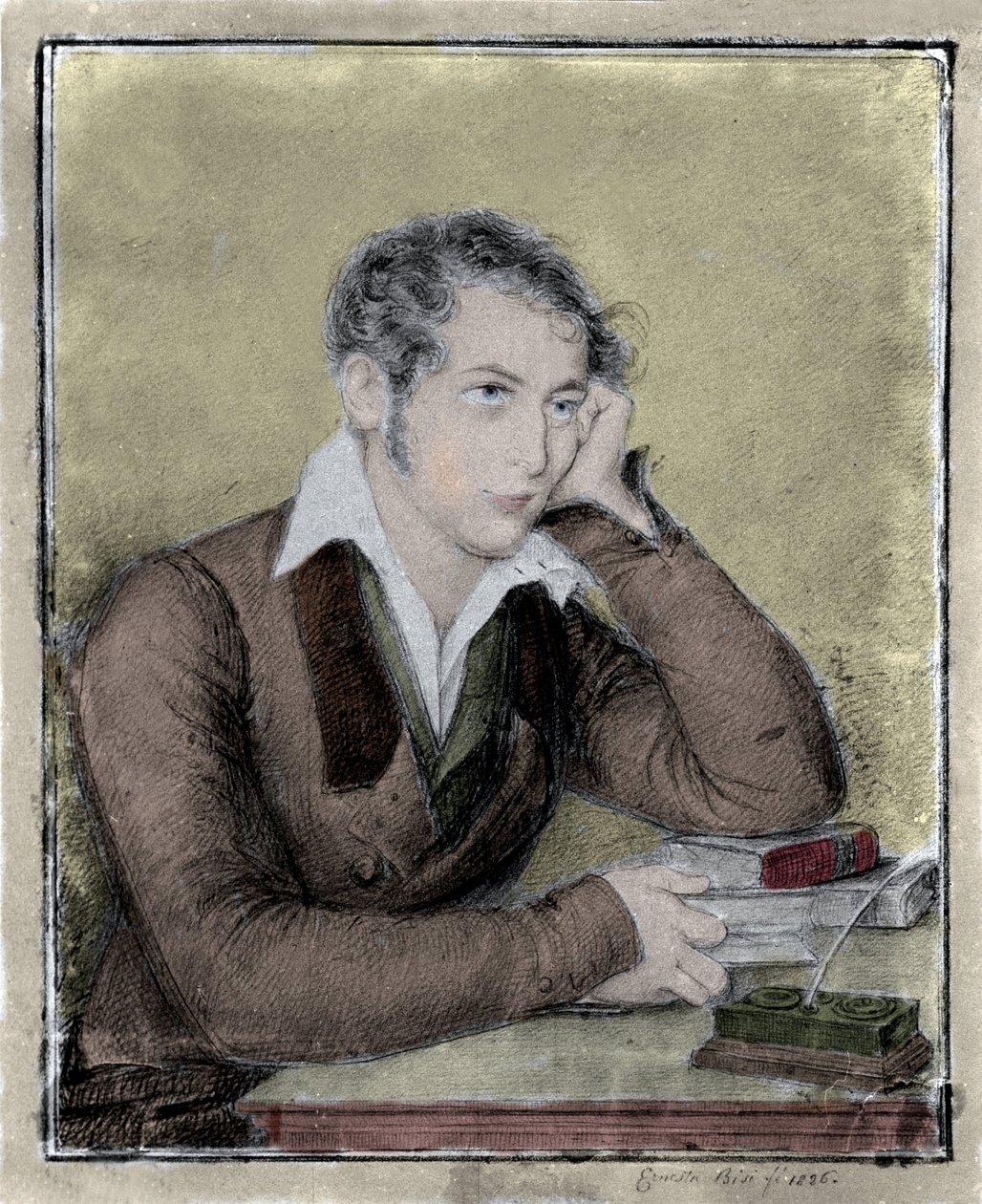 Risorgimento: portrét vlastence, filozofa, politického myslitele Carla Cattanea (1801-1869), kresba Ernesta Bisi od Ernesta Legnani