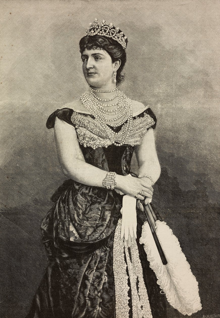 Margaret of Savoy (1851-1926), Queen of Italy from 1878 to 1900, photo by Cattani, Bertelli and de Hagen, engraving by Ernesto Mancastroppa from L