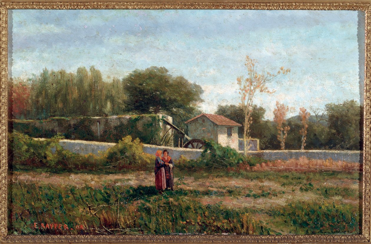 Venkov Krajina, Itálie (venkov, Itálie) Malba Ernesta Raypera (1840-1873) Rozměr 26x40 cm Genes, Galleria d