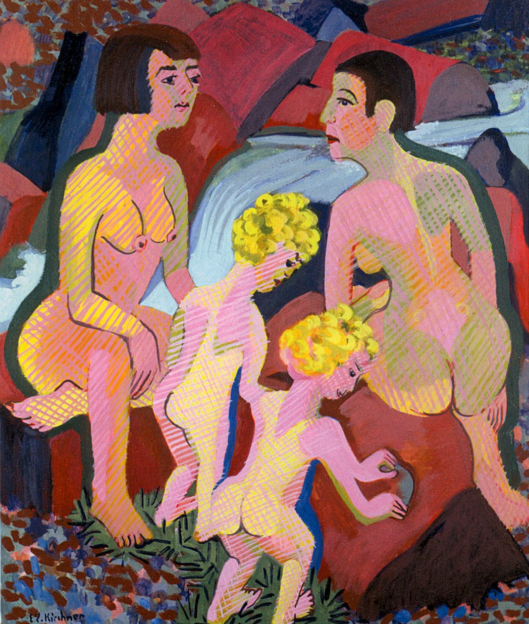 Koupání žen a dětí od Ernst Ludwig Kirchner