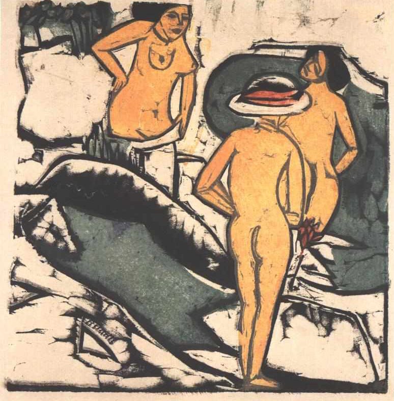 Koupající se ženy mezi bílými kameny od Ernst Ludwig Kirchner