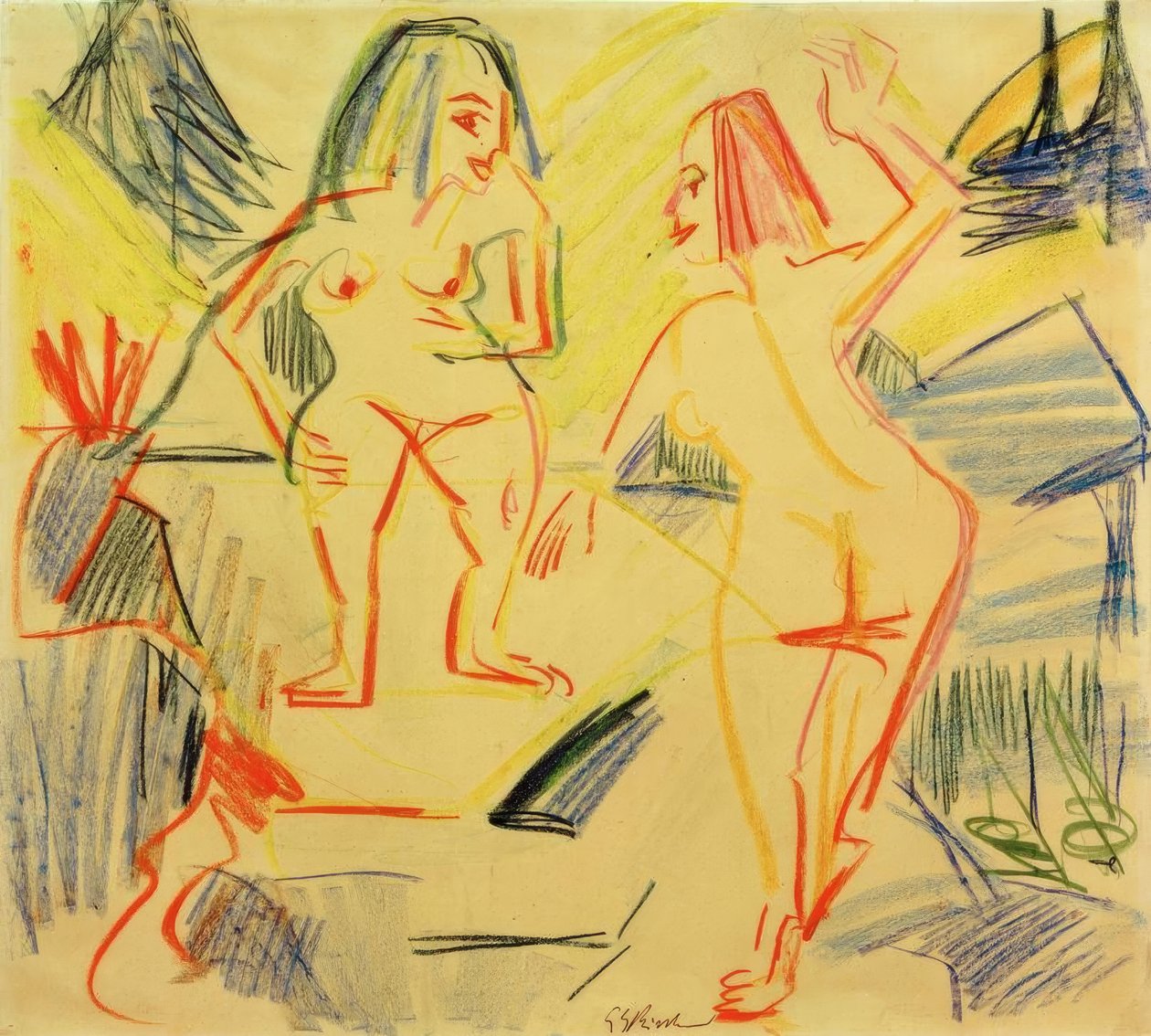 Koupající se ve skalách od Ernst Ludwig Kirchner