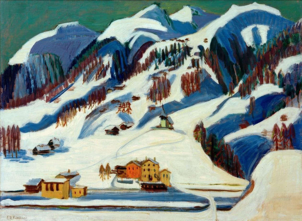 Hory a domy ve sněhu od Ernst Ludwig Kirchner