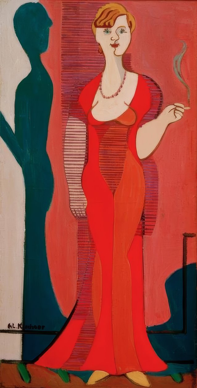 Blondýnka v červených šatech. Portrét Elisabeth Hembus od Ernst Ludwig Kirchner