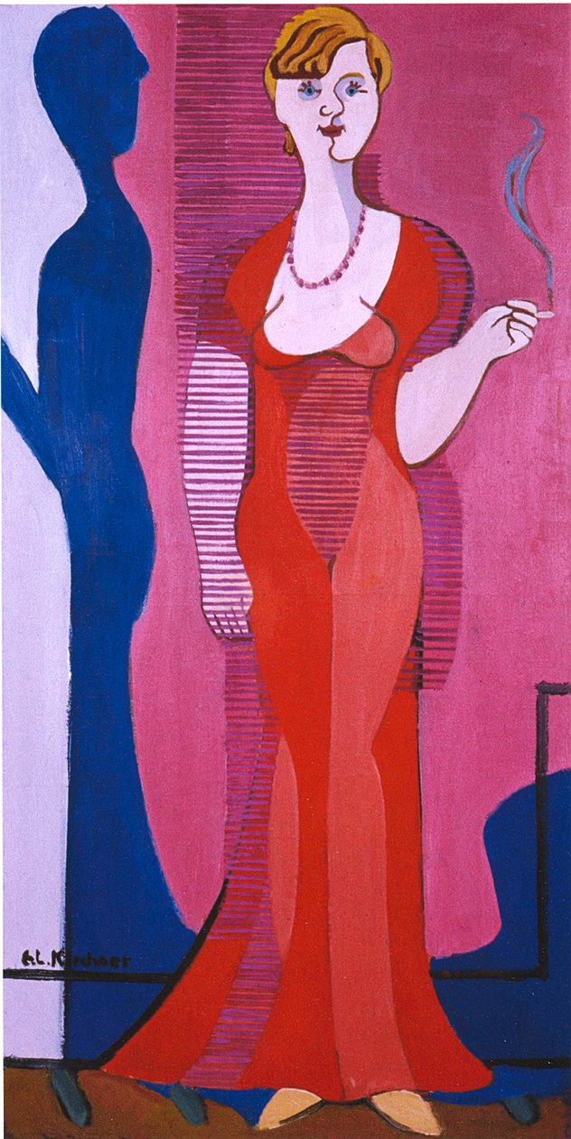 Blondýnka v červených šatech, portrét Elisabeth Hembus od Ernst Ludwig Kirchner