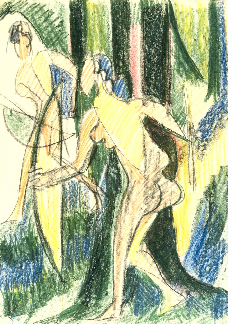 Lukostřelba dívky v lese od Ernst Ludwig Kirchner