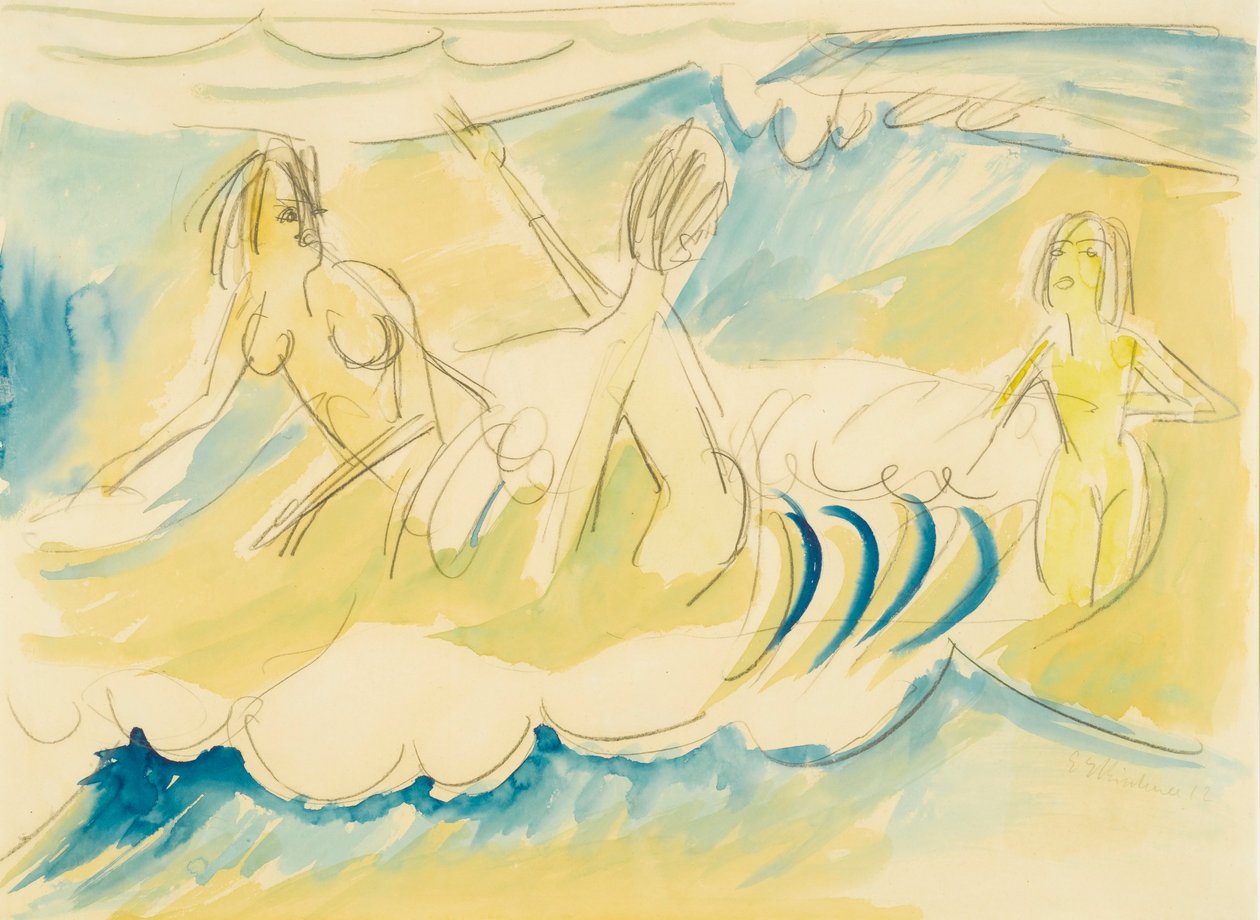 Tři dívky ve vodě od Ernst Ludwig Kirchner
