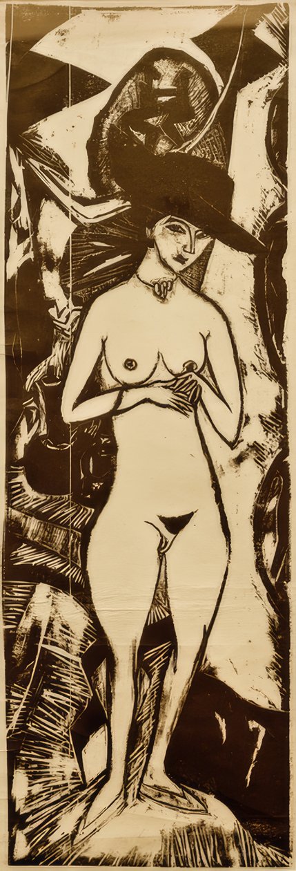 E.L. Kirchner, nahá s černým kloboukem od Ernst Ludwig Kirchner