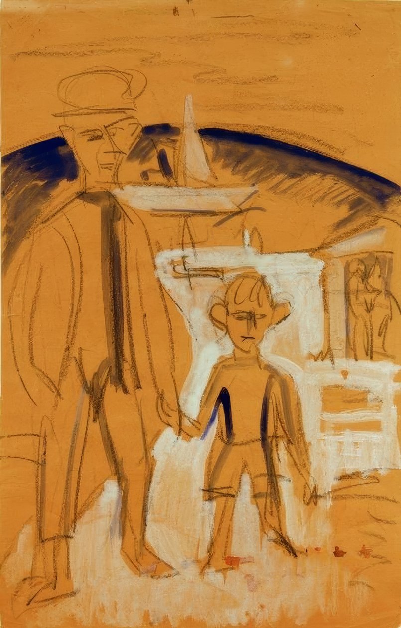 Rybář s chlapcem za ruku od Ernst Ludwig Kirchner