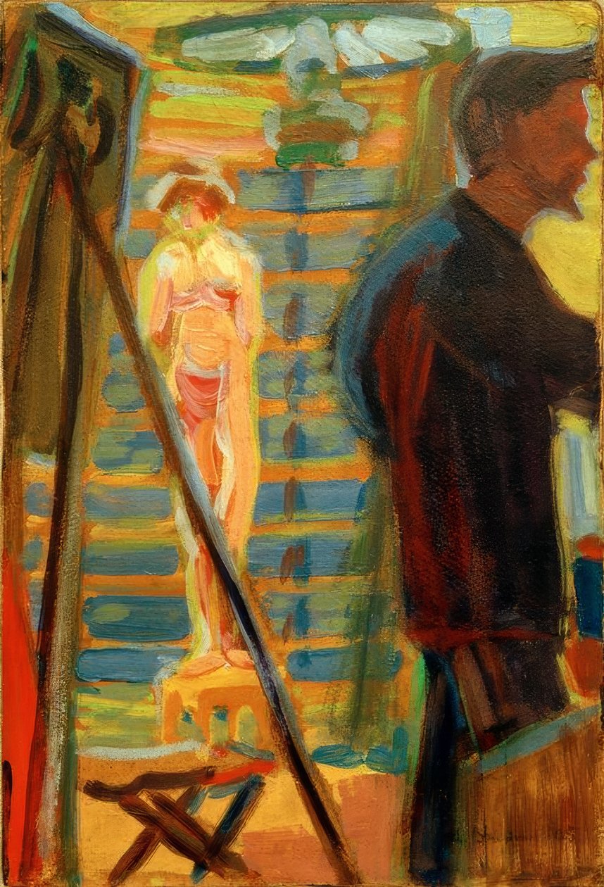 Heckel a model ve studiu od Ernst Ludwig Kirchner