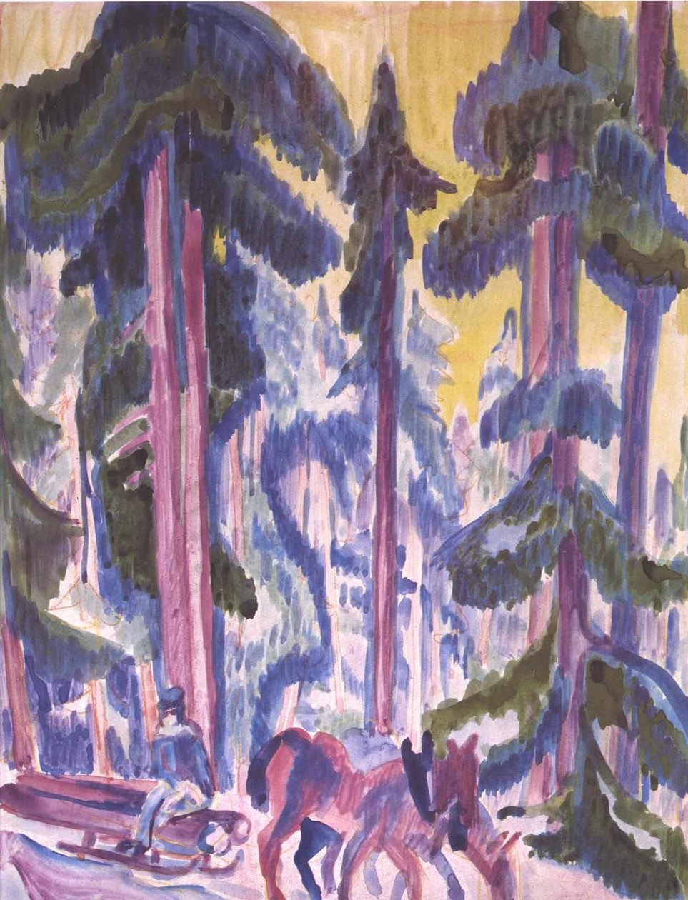 Nákladní auto na dřevo v lese od Ernst Ludwig Kirchner