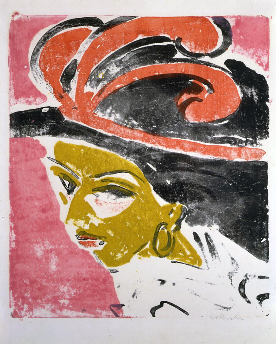 Hlava Cocotte s kloboukem s peřím od Ernst Ludwig Kirchner