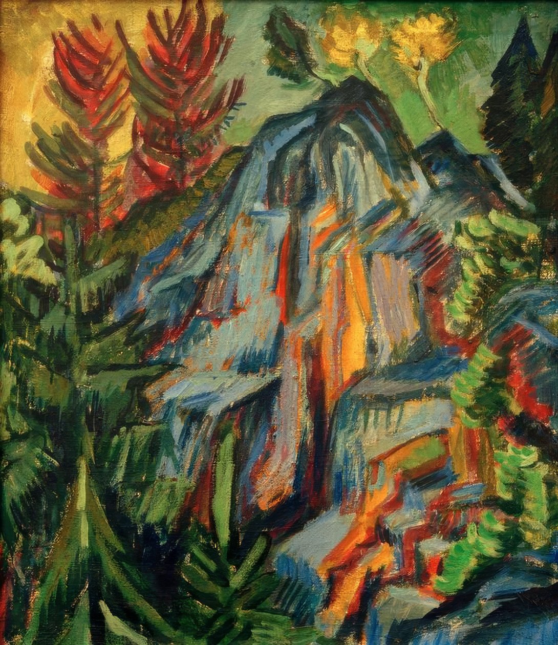 Krajina s modrými skalami a vodopádem od Ernst Ludwig Kirchner