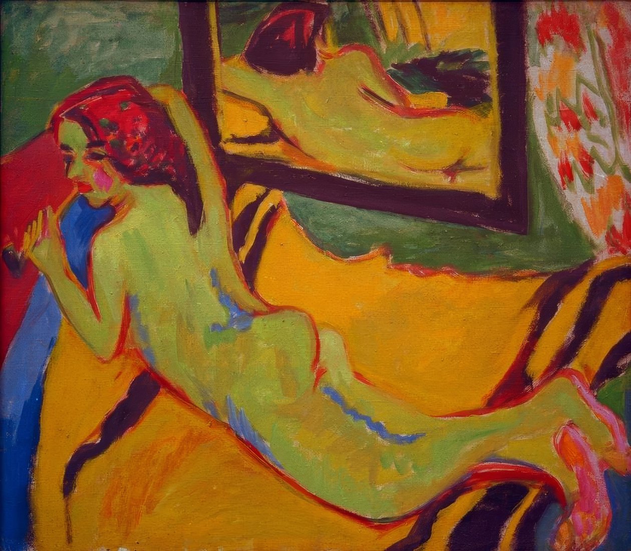 Nahá ležící před zrcadlem od Ernst Ludwig Kirchner
