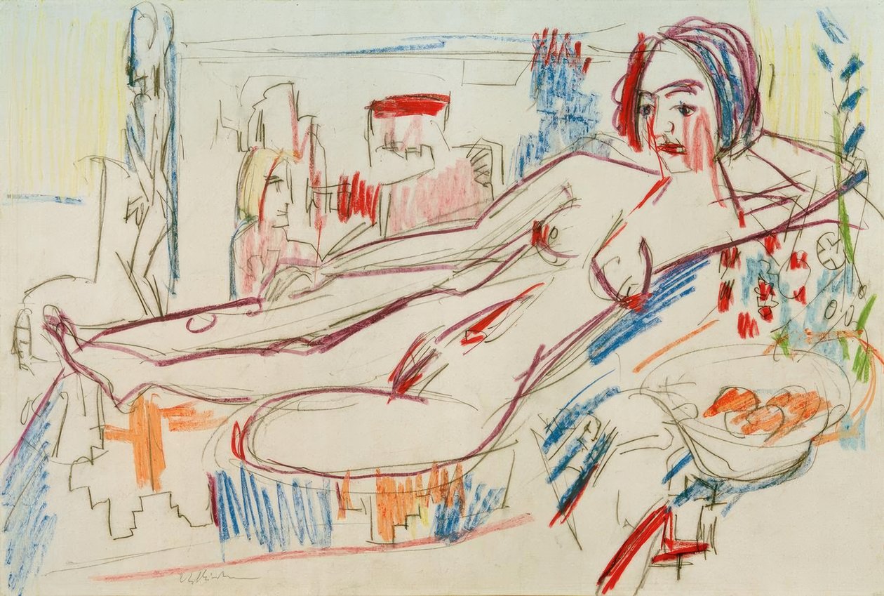 Ležící ženský akt na otomanu od Ernst Ludwig Kirchner