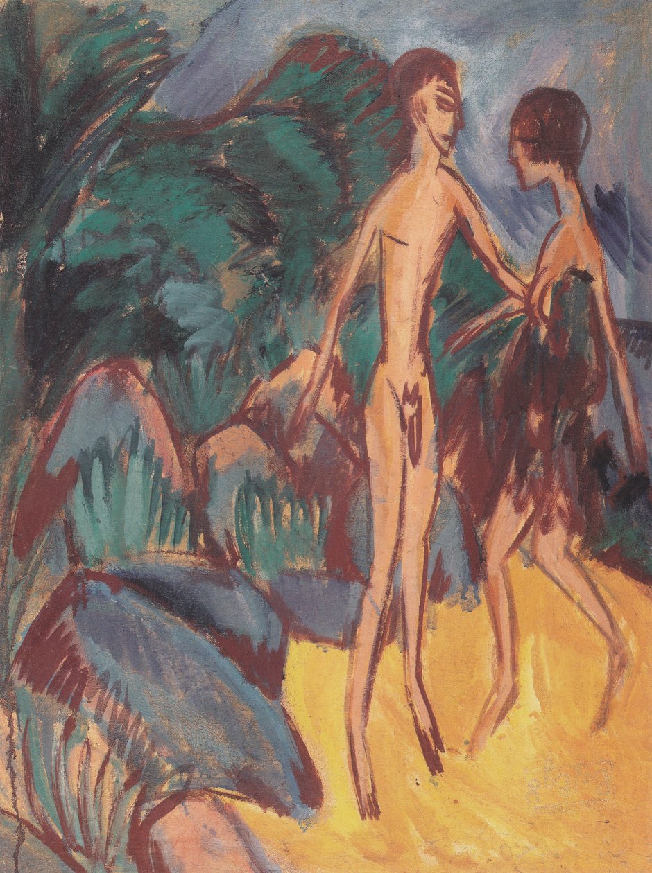 Nahý mladík a dívka na pláži od Ernst Ludwig Kirchner