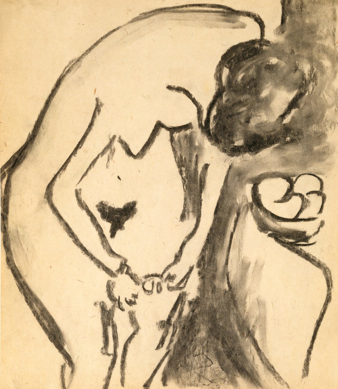 Akt, 1909 (uhlí a uhlové mytí na papíře) od Ernst Ludwig Kirchner