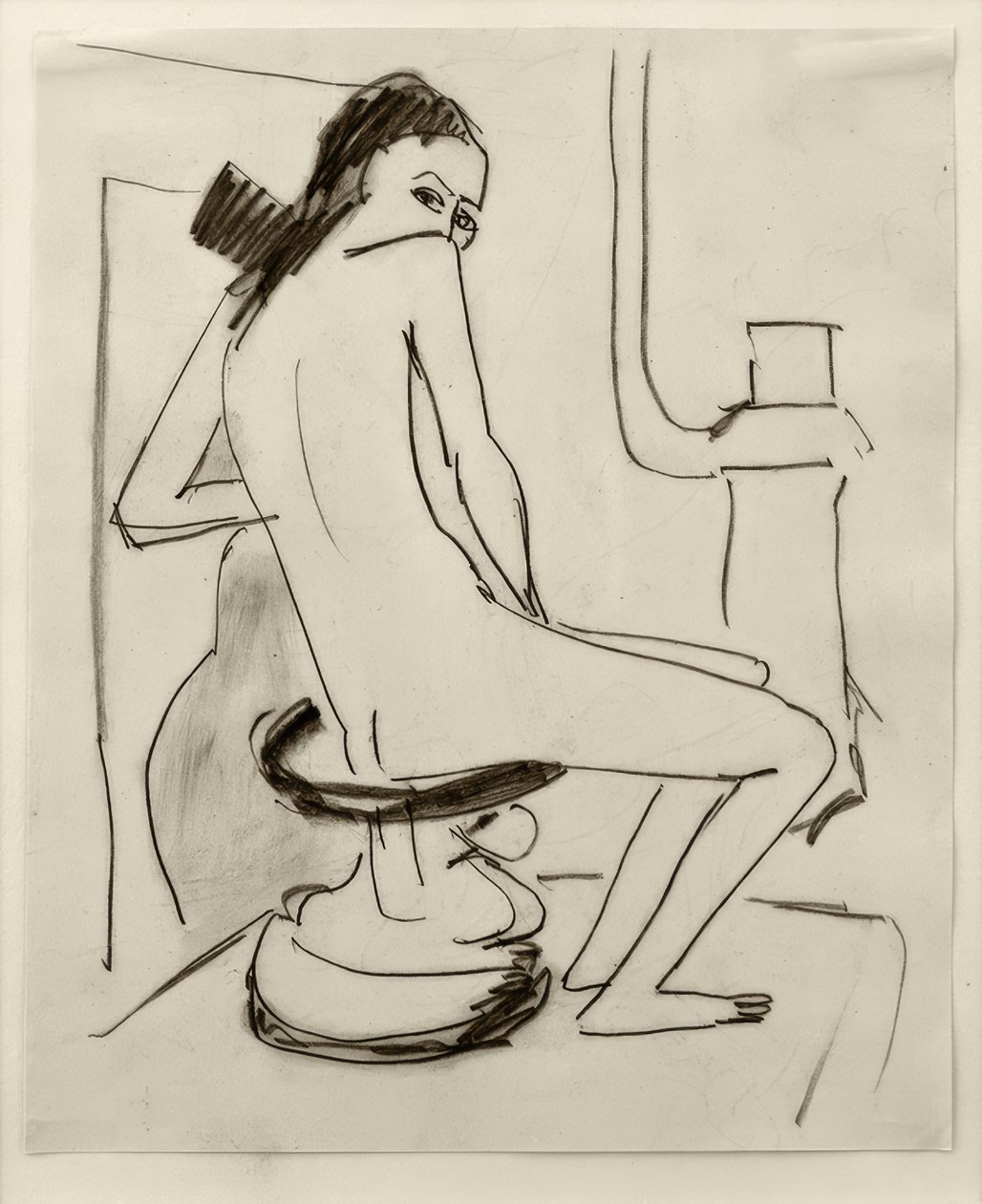 Bez názvu (Marcella na vyřezávané africké stoličce s kamny ... od Ernst Ludwig Kirchner