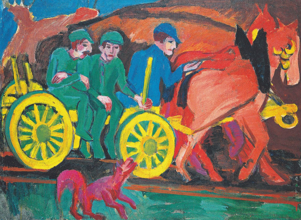 Kůň a vůz se třemi farmáři od Ernst Ludwig Kirchner