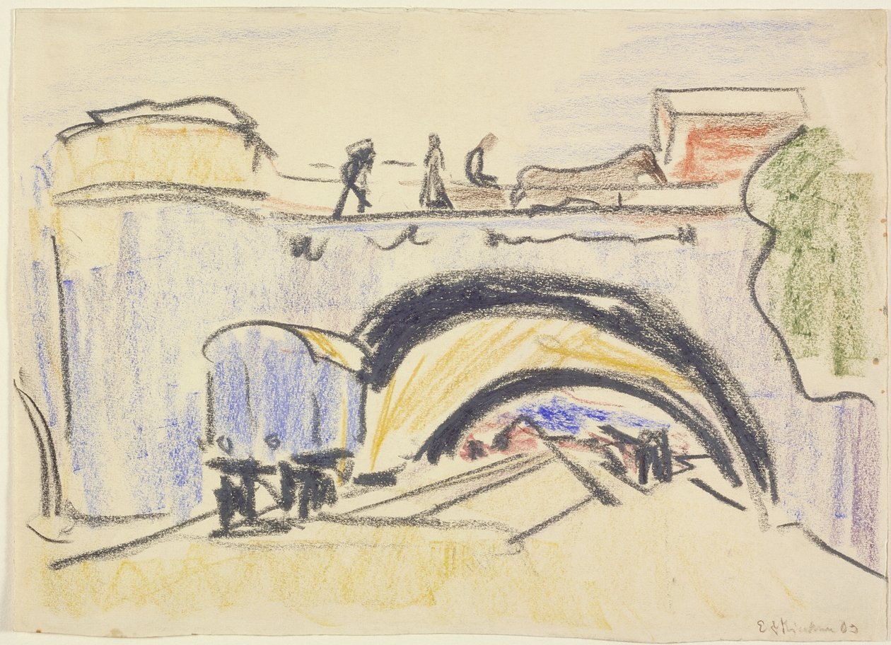 Železnice a most, 1903 (pastel a uhel na těžkém tkaném papíře) od Ernst Ludwig Kirchner