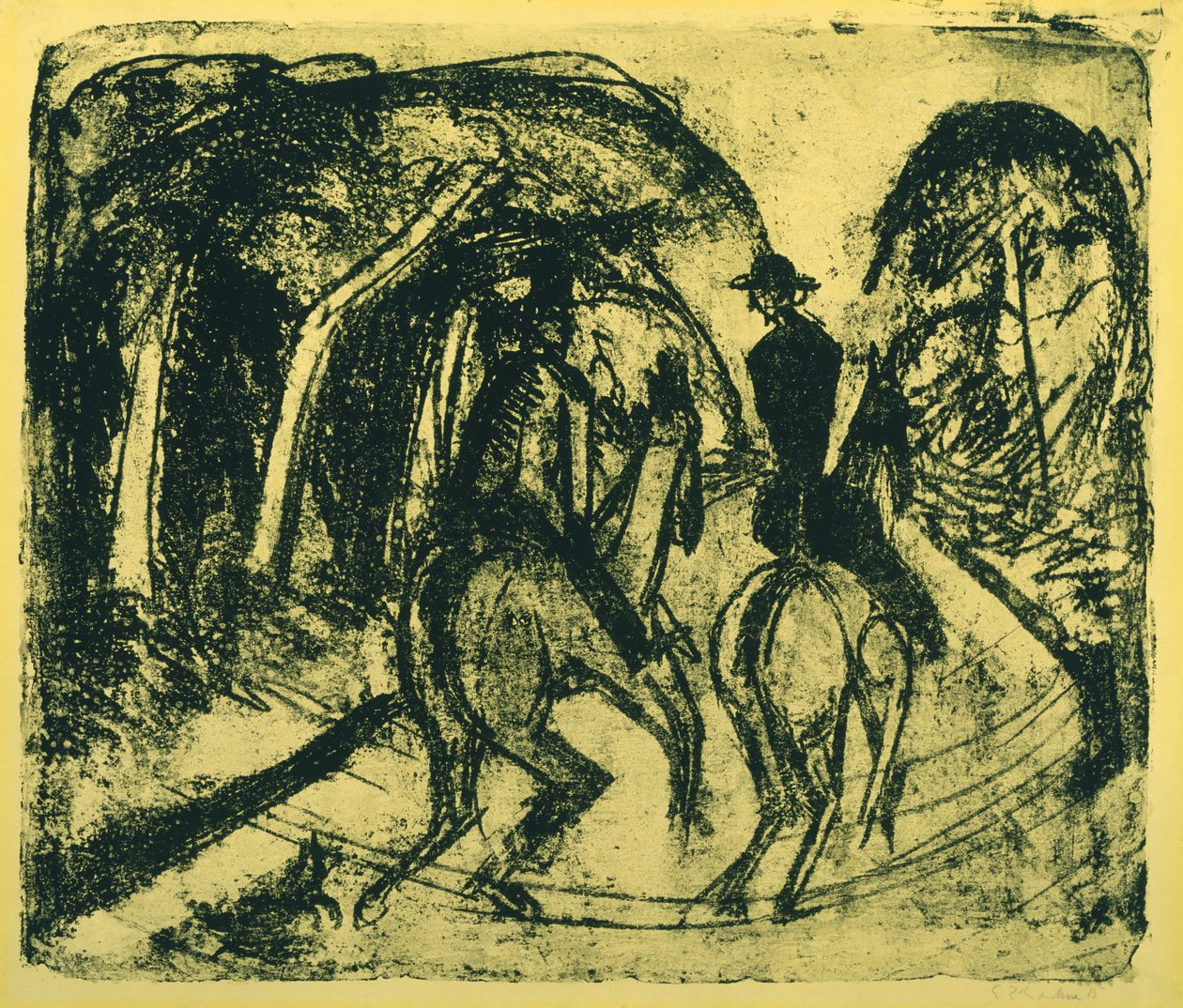 Reiter im Grunewald, 1914 (litho na žlutém papíře) od Ernst Ludwig Kirchner