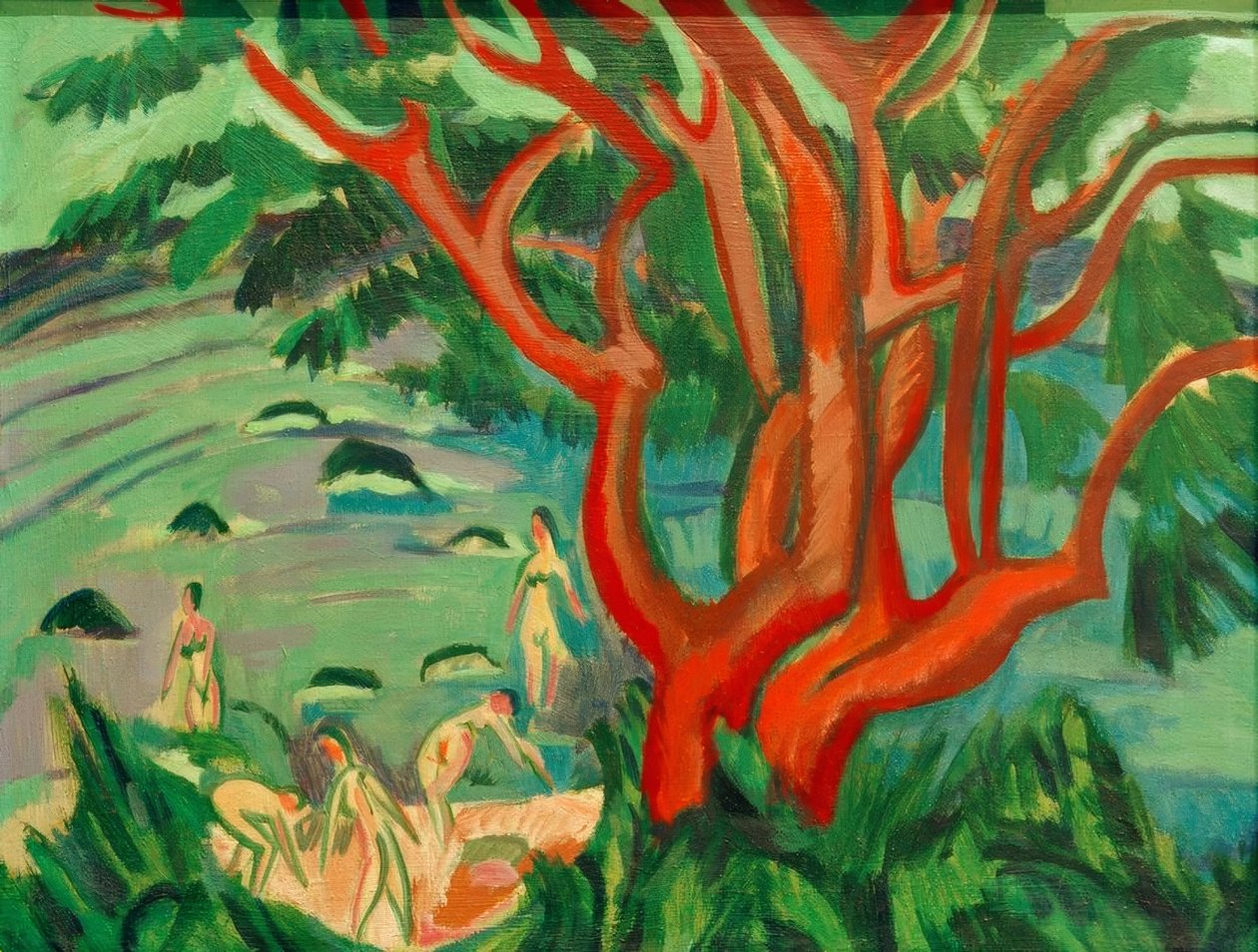 Červený strom na pláži od Ernst Ludwig Kirchner