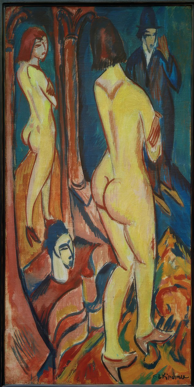 Akt zezadu se zrcadlem a mužem od Ernst Ludwig Kirchner