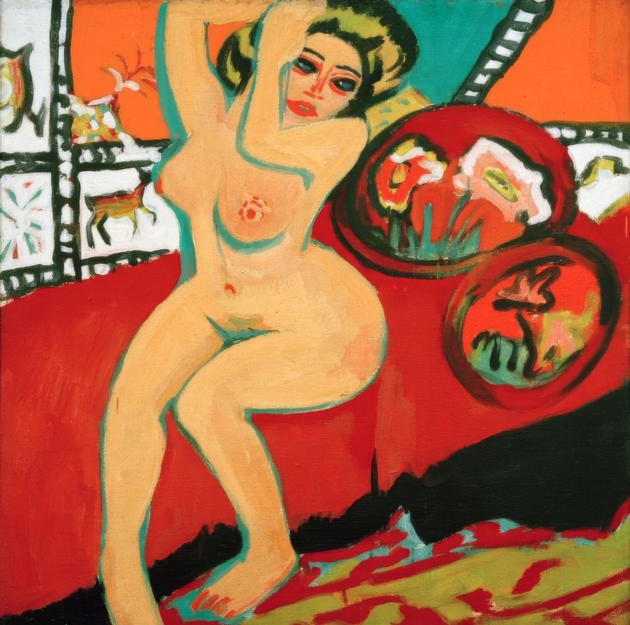 Sedící akt se zvednutými pažemi od Ernst Ludwig Kirchner
