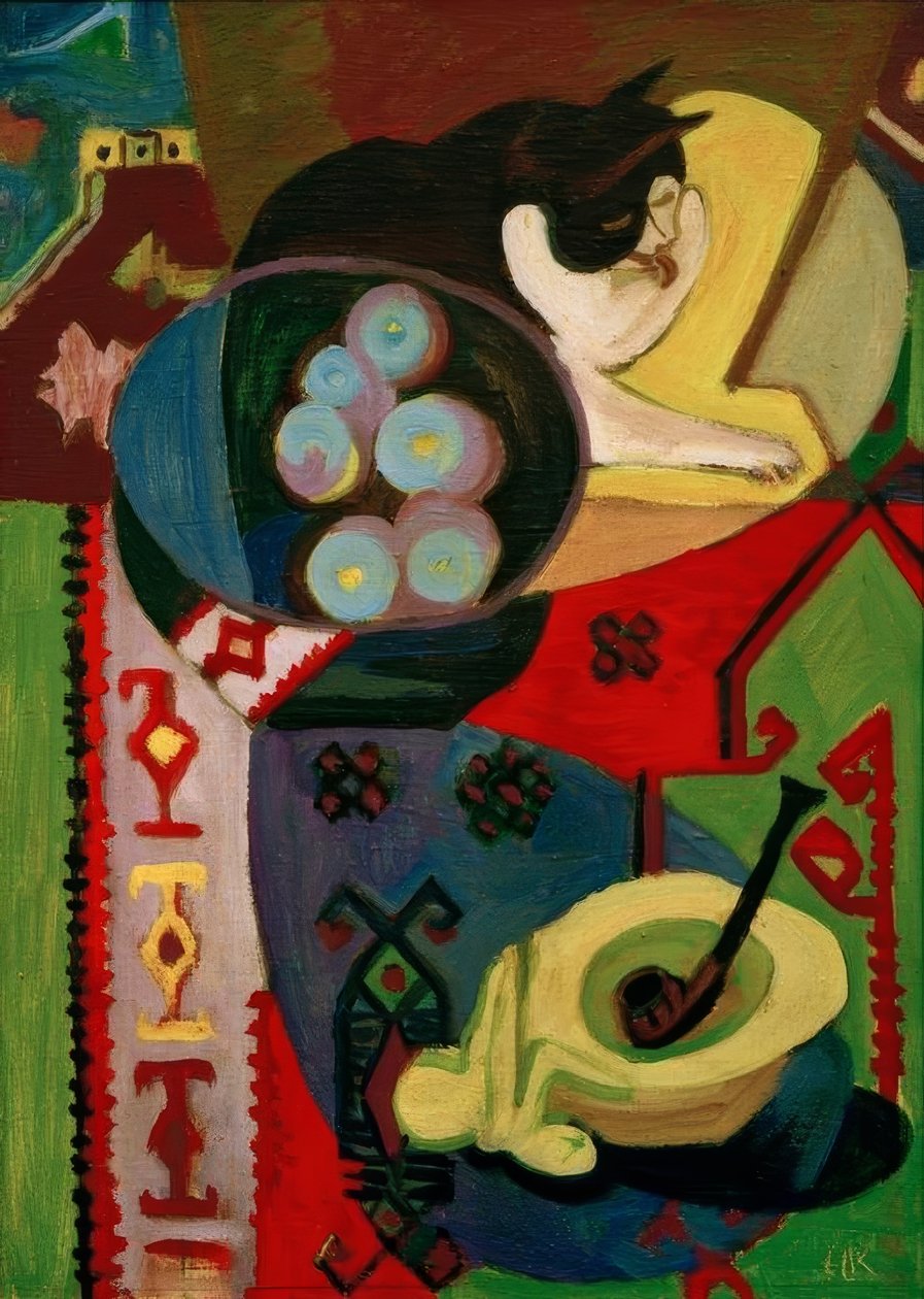Zátiší s kočkou a dýmkou od Ernst Ludwig Kirchner