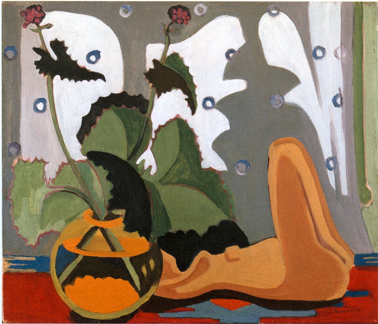 Zátiší s plastem před oknem od Ernst Ludwig Kirchner