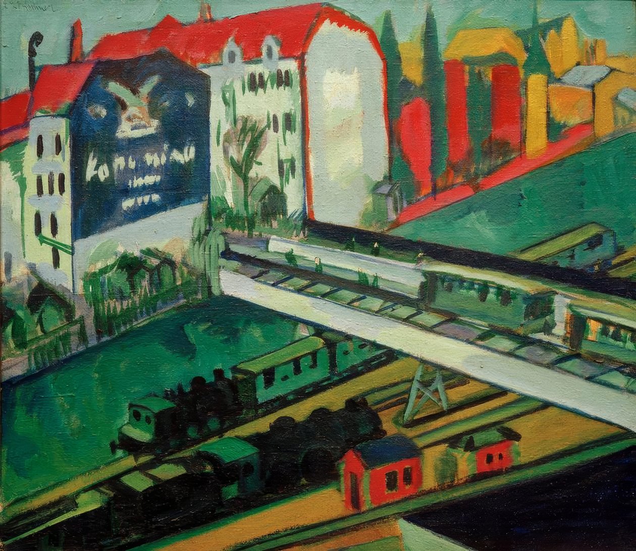 Tramvaje a vlaky; Pohled z okna studia od Ernst Ludwig Kirchner
