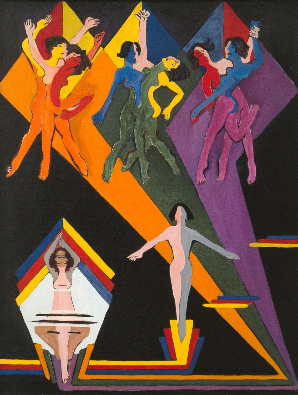 Tančící dívky v barevných paprscích od Ernst Ludwig Kirchner