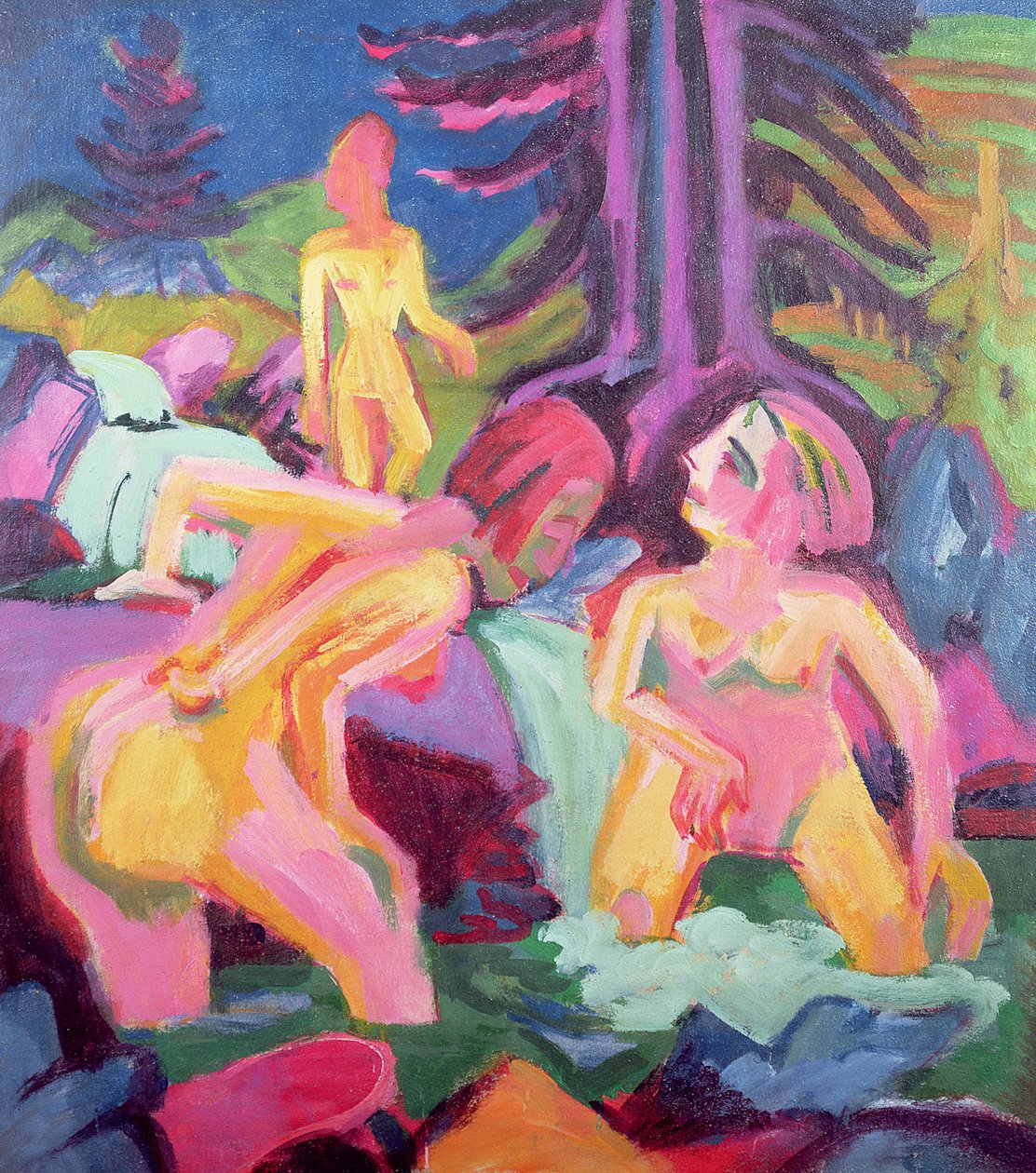 Tři koupající se v proudu od Ernst Ludwig Kirchner