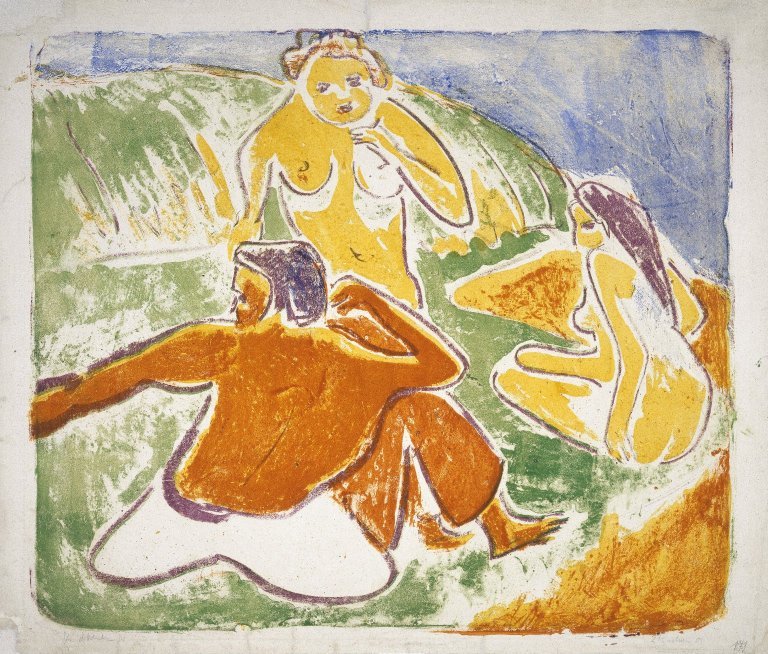 Tři koupající se na pláži od Ernst Ludwig Kirchner