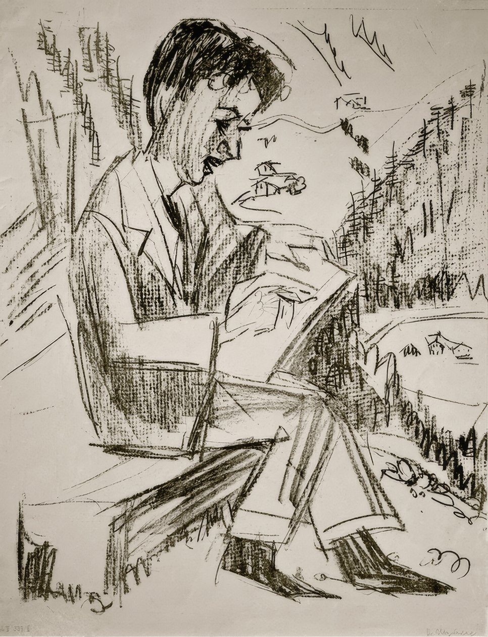 Mladý muž kreslení od Ernst Ludwig Kirchner