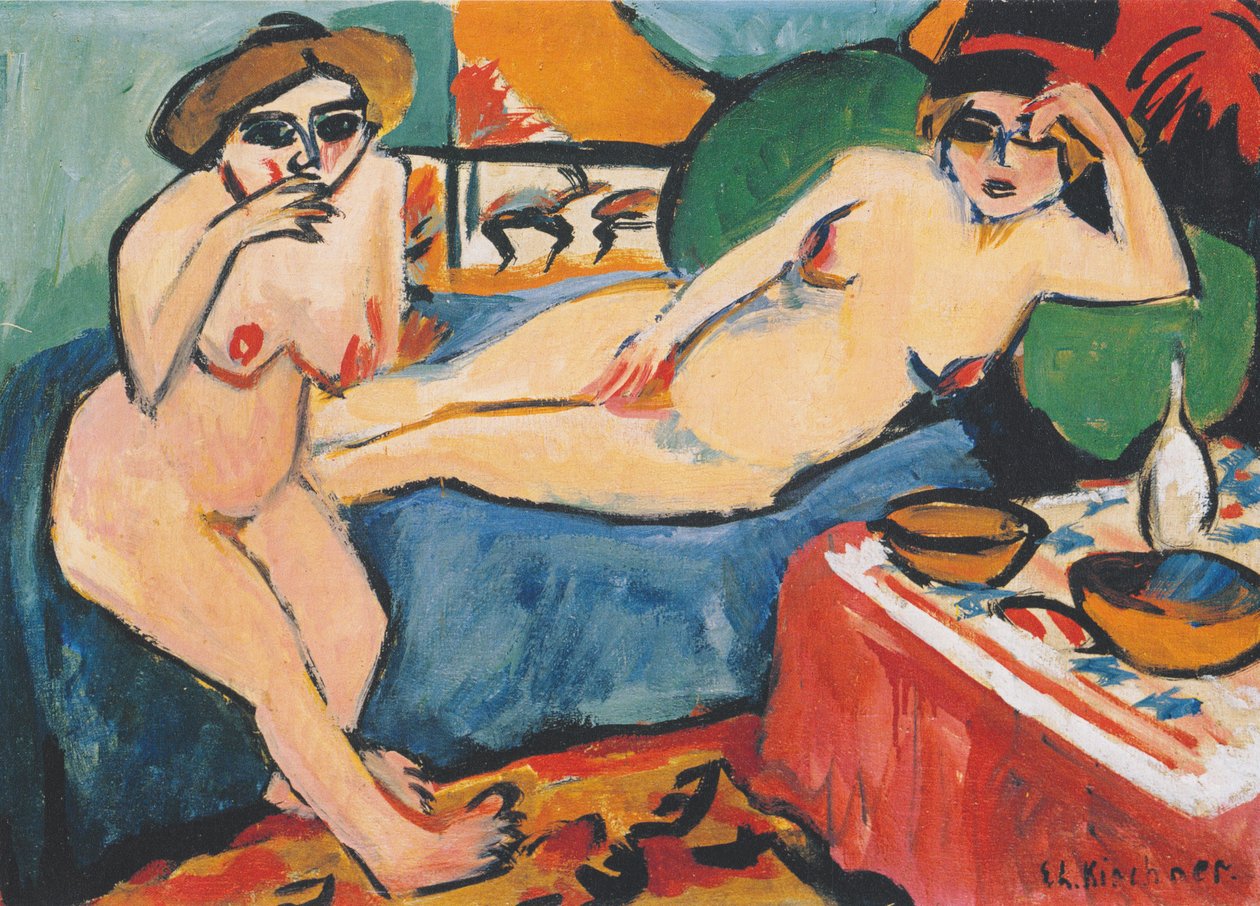 Dva akty na modré pohovce od Ernst Ludwig Kirchner