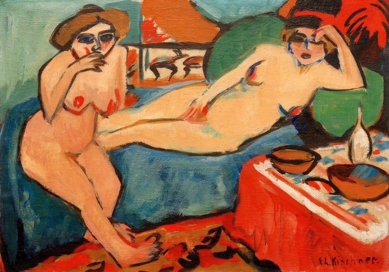 Dva akty na modré pohovce od Ernst Ludwig Kirchner